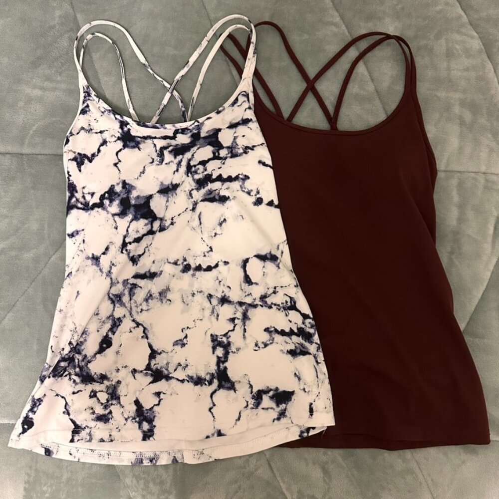 Women's Strappy Tank Top - White Marble & Burgundy (2-Pack)
